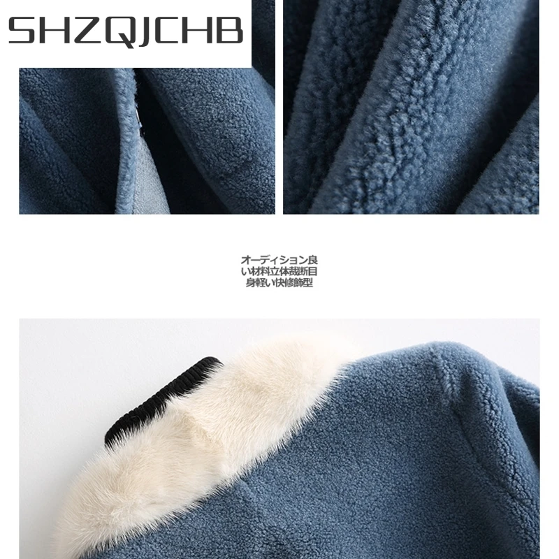 

JCHB 2021 Jacket Women Sheep Winter Shearling Fur 100%Wool Coat Female Mink Fur Collar Korean Vintage Pink Jacket X2411000MSW920