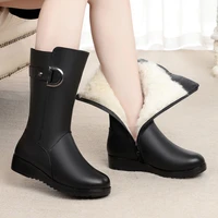 2021 new high quality knee length womens leather winter boots comfortable and warm wool womens boots snow boots