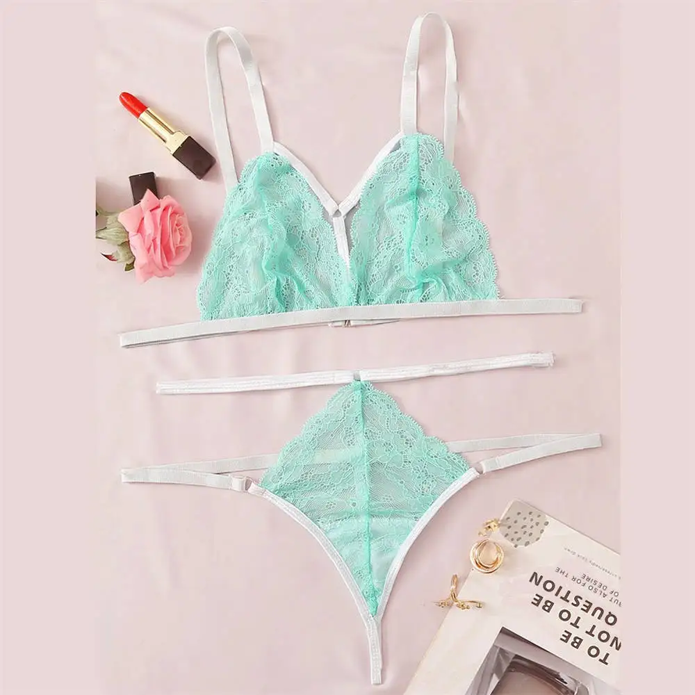 Женский кружевной комплект нижнего белья размера плюс с бюстгальтером стринги