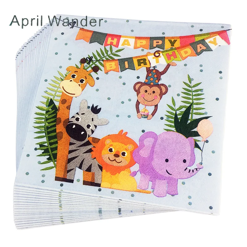 20 шт./лот бумажные салфетки с милым слоном/жирафом/львом для детей днем рождения
