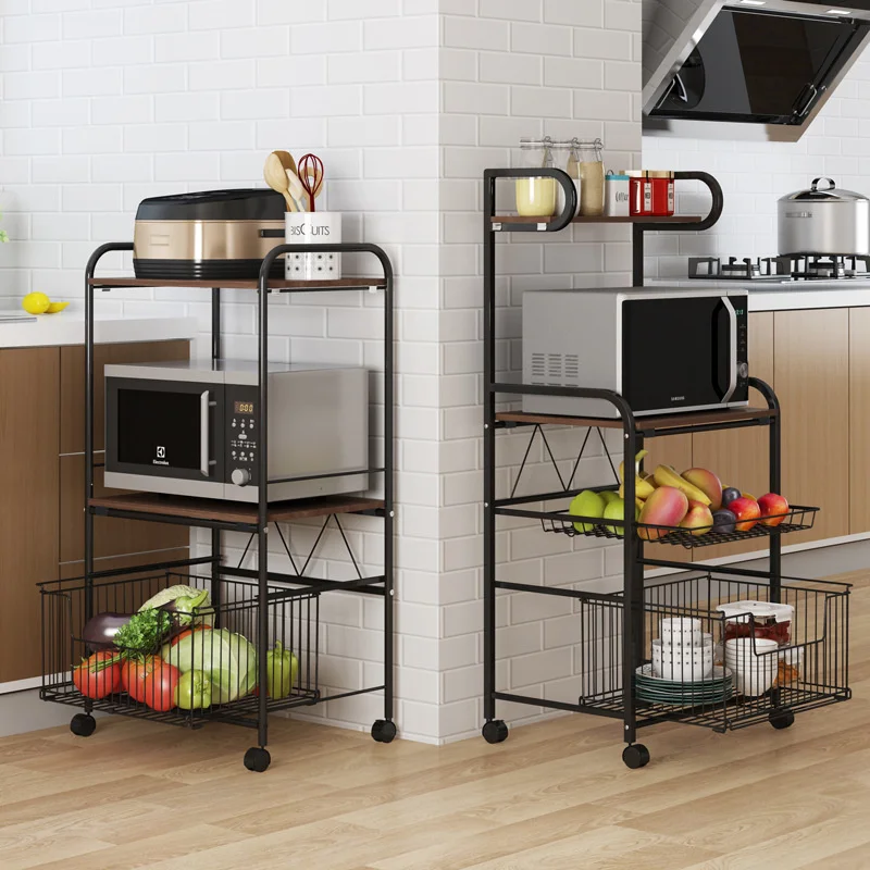 

Kitchen Accessories Cart Storage Shelves Home Appliance Microwave Oven Rack Mobile Wheeled Floor Multi-layer Sundry Sorting