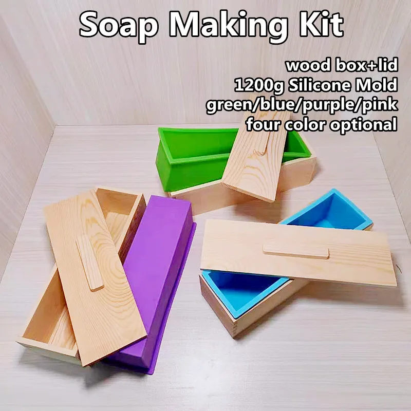 Moldes rectangulares de silicona para fabricaci&oacute;n de jab&oacute;n, caja y cubierta de madera de 1200ml, Kits de jab&oacute;n DIY, herramientas de molde de jab&oacute;n artesanales para hornear pan de pastel-0