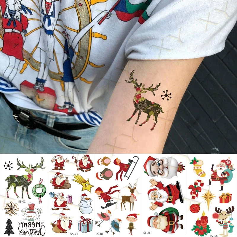 Водостойкие временные тату-наклейки на Рождество снеговик лось тату новогоднюю