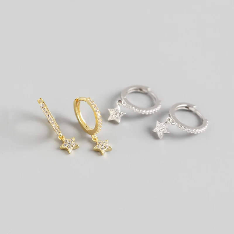 

WTLTC Real 925 Sterling Sliver Small Hoop Earrings Femme Cubic Zirconia Earrings Dainty Tiny Star Huggie Earrings 2020 Brincos