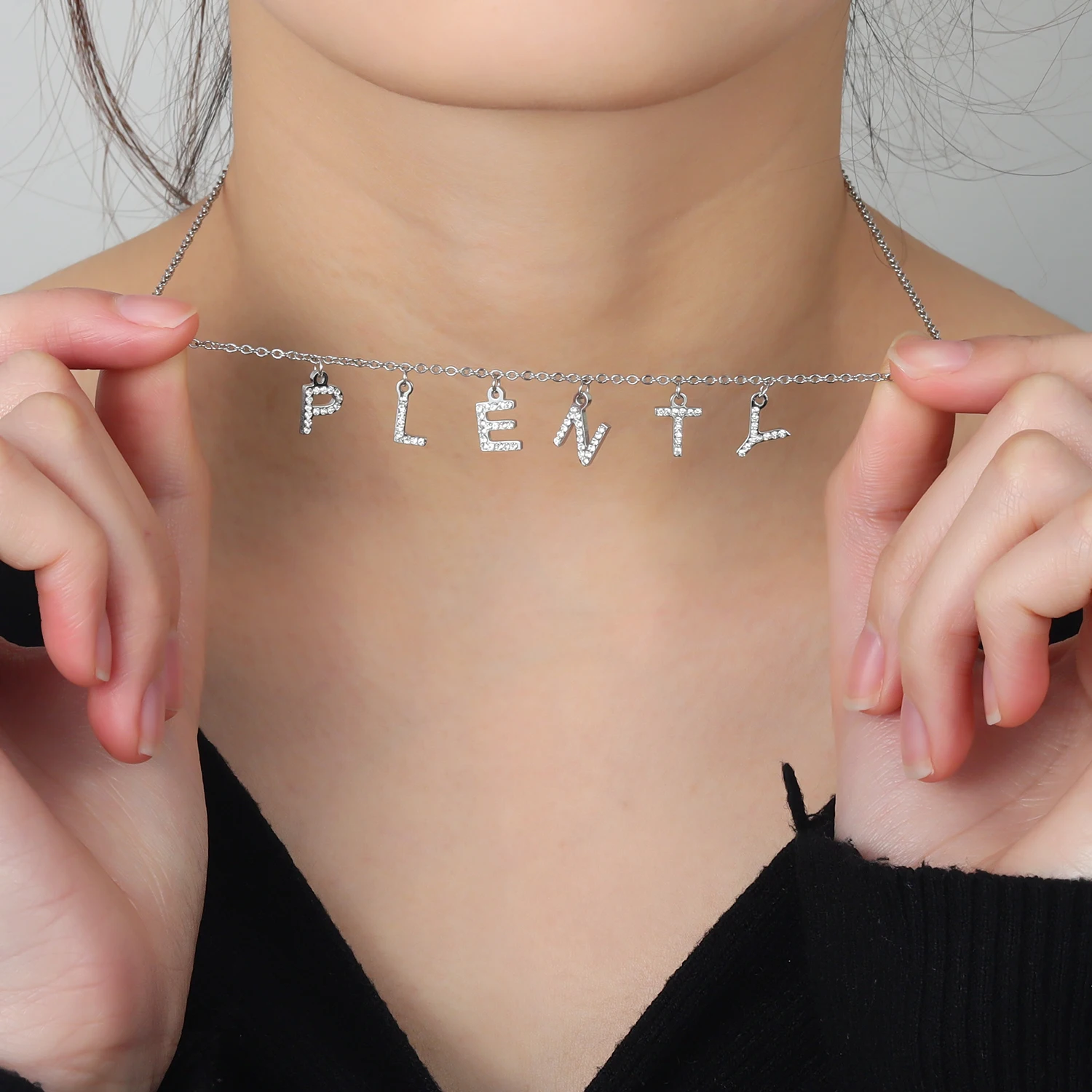 

MYDIY 925 Personalized Name Necklace Pave Letter Necklace Silver Stainless Steel Diamond Letter Pendant Necklace Custom Necklace