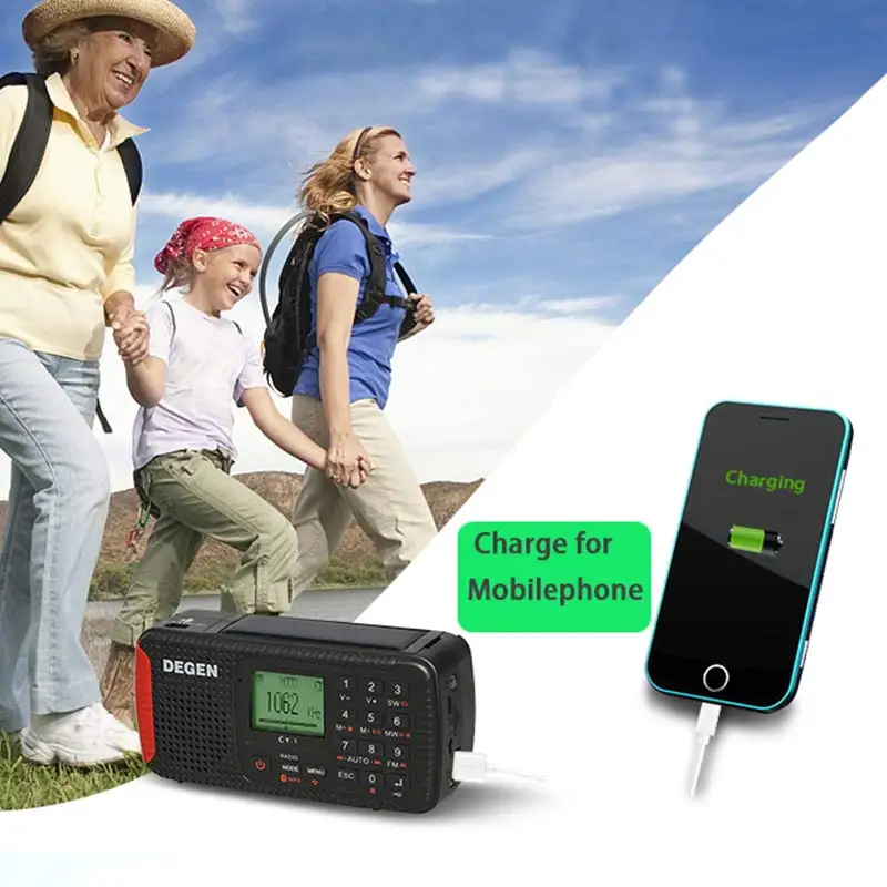 DEGEN CY-1 аварийное радио FM/MW/SW Динамо Солнечный будильник коротковолновое радио lcd/SOS/Bluetooth/MP3/рекордер портативное радио