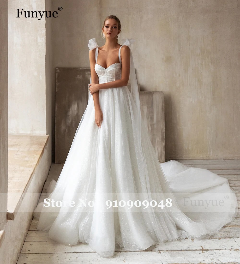 

Sparkle Beading A-Line Wedding Dress 2022 Sexy Spaghetti Straps Sweetheart Lace up Court Train Bridal Gown Vestido De Casamento