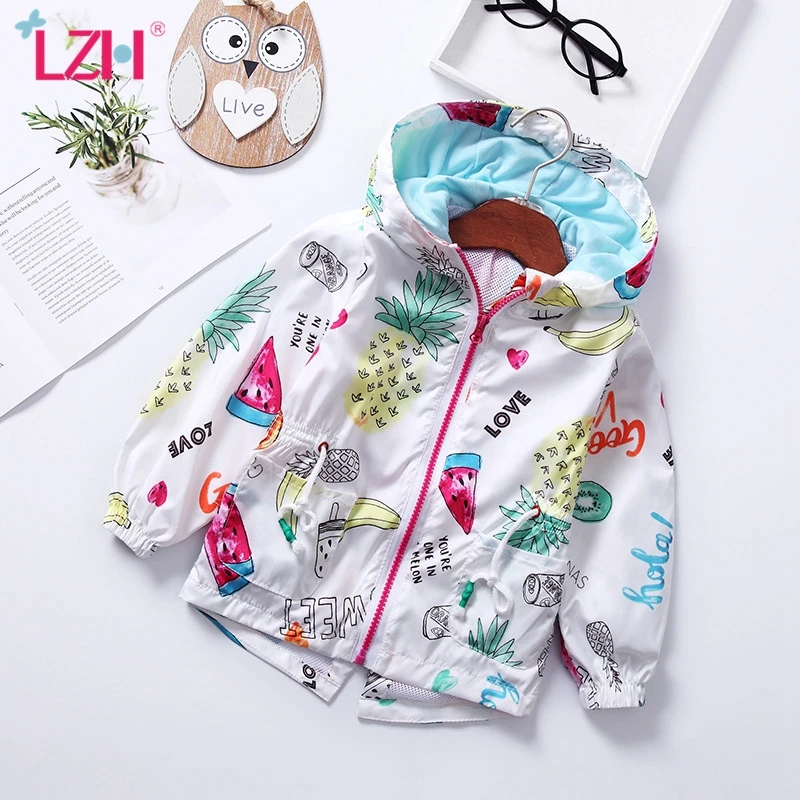 

LZH 2020 Autumn Baby Girls Winter Clothes Childrens Thin Jacket Printting Hooded Windproof Windbreaker For Girls Fashion Coat