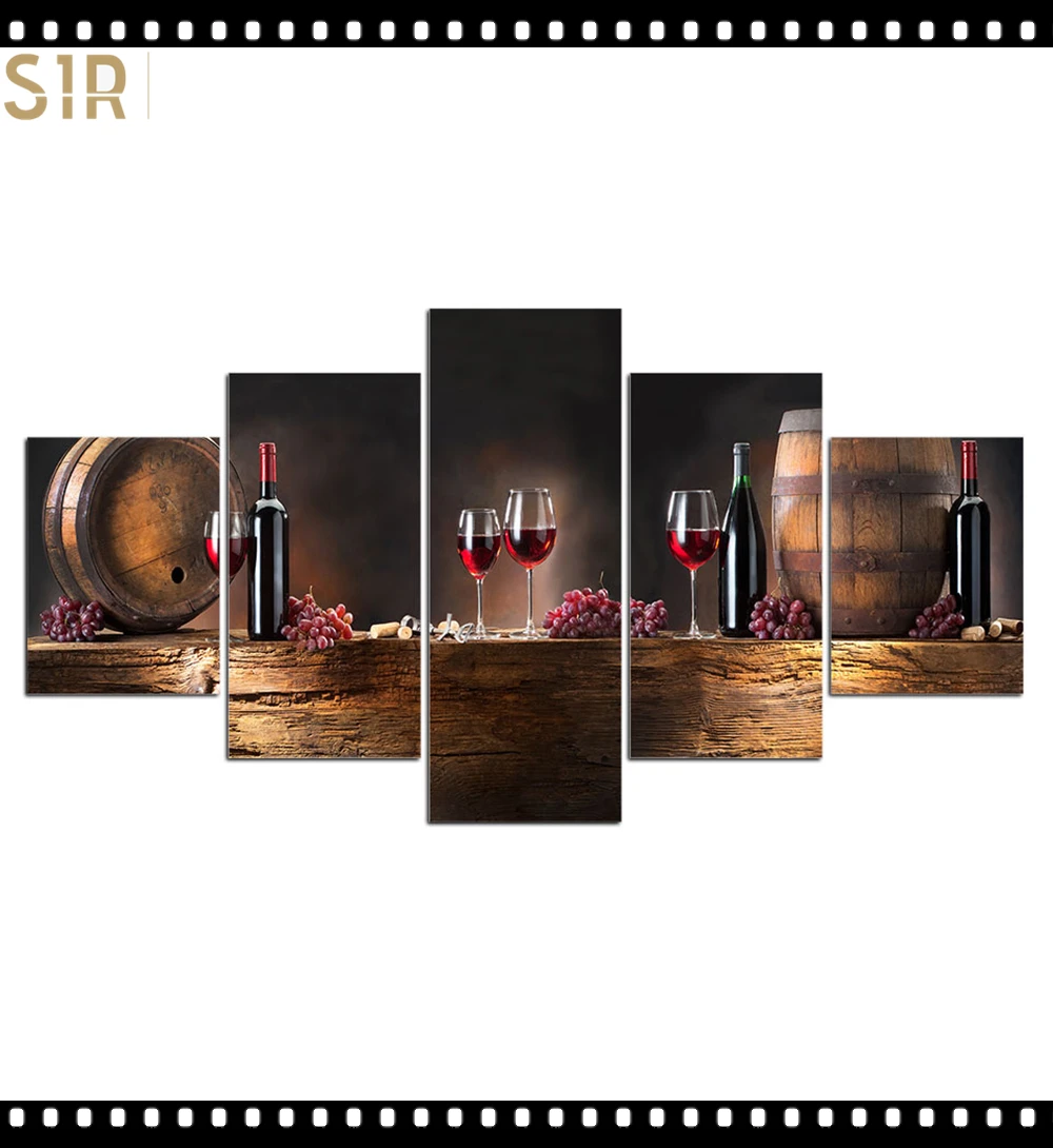 

HD 5 Pieces Red Wine Pictures Print Posters Wall HD Art Home Decor for Living Room Painting on The Wall Pictures Wine Wall Art