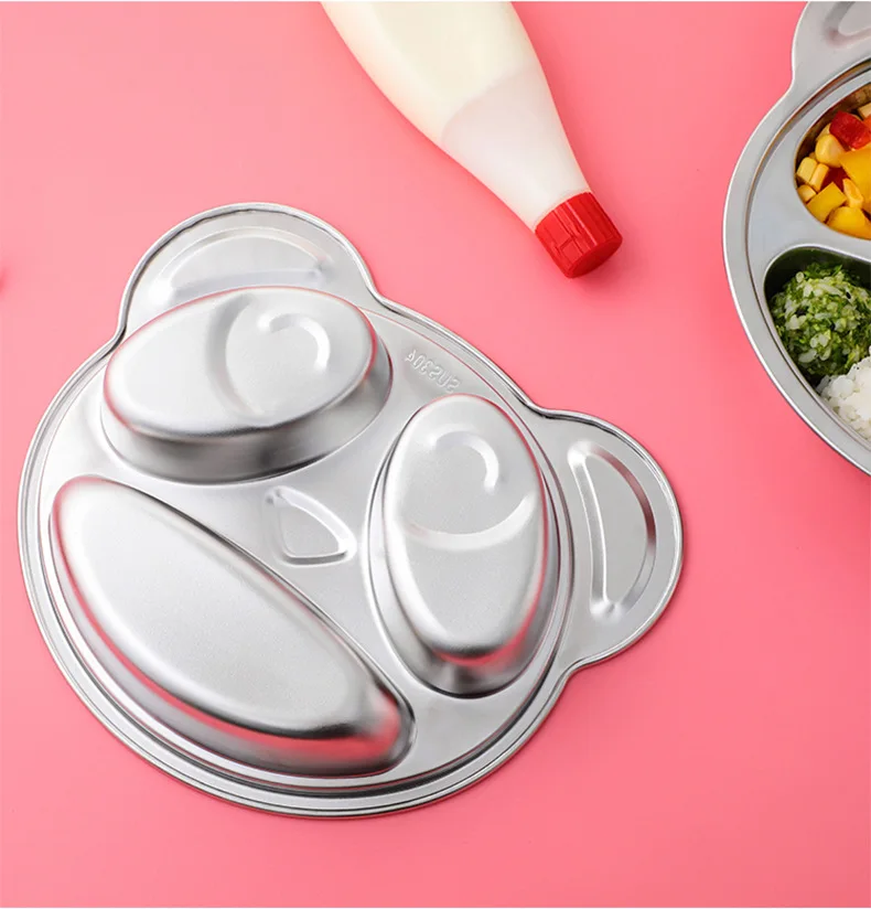 Обеденная тарелка из нержавеющей стали с мультяшной пандой и защитой от падения