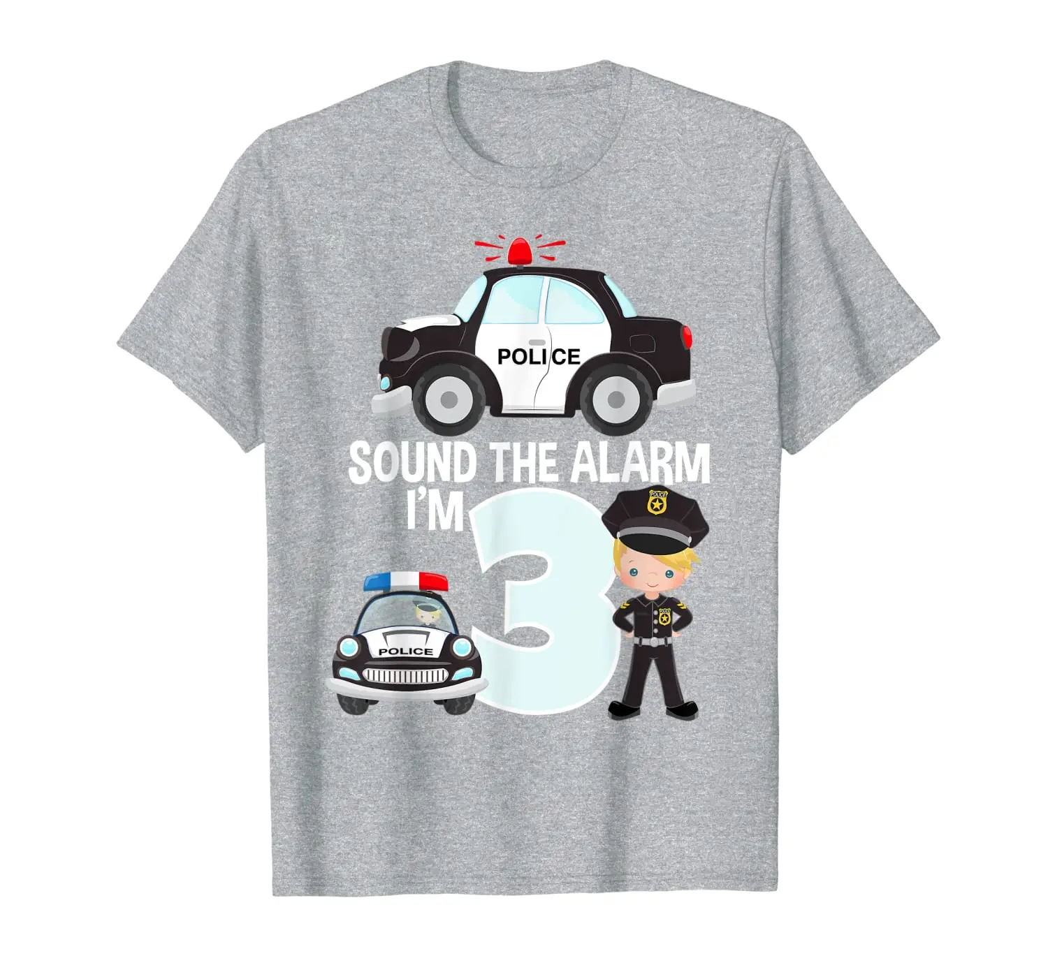 

3 Year Old Police Birthday Boy 3rd Birthday Sound the Alarm T-Shirt