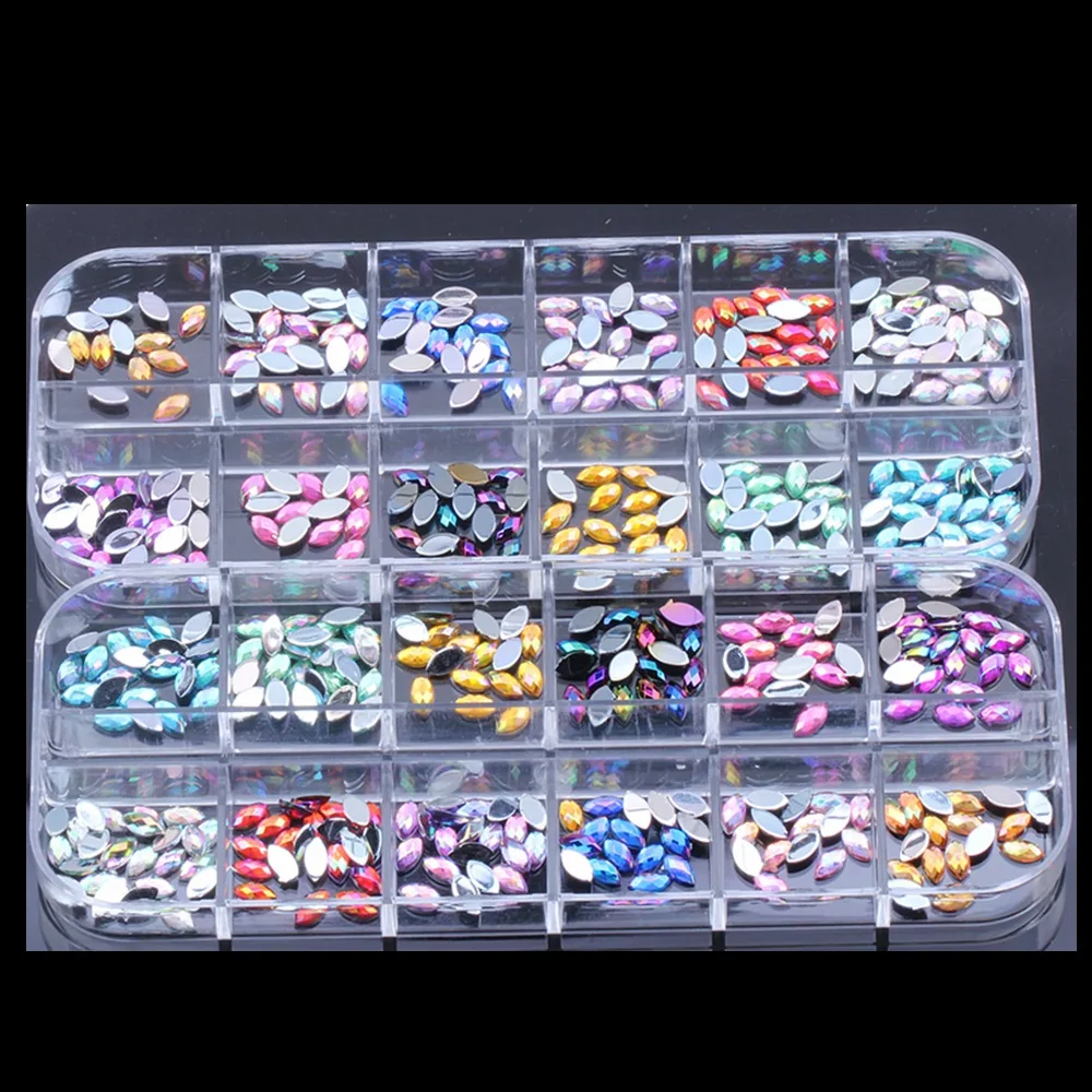 12 разноцветных лошадиный глаз набор сверл плоская задняя часть AB Стразы отделкой