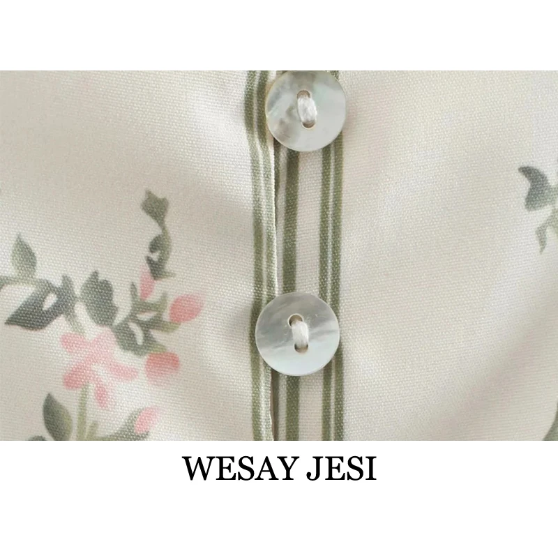 

WESAY JESI 2021 Spring New Tops Flower Print Square Collar Long Sleeve Button Slim Shirt Fashion Casual Retro Temperament Top