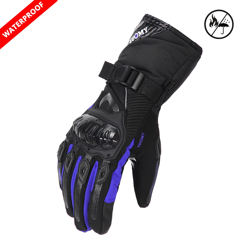 WP-02 BU Waterproof SUOMY Motorcycle Gloves Men Waterproof Windproof Winter Guantes Moto Gloves Touch Screen Motorbike Riding Gloves - Color: WP-02 BU Waterproof
