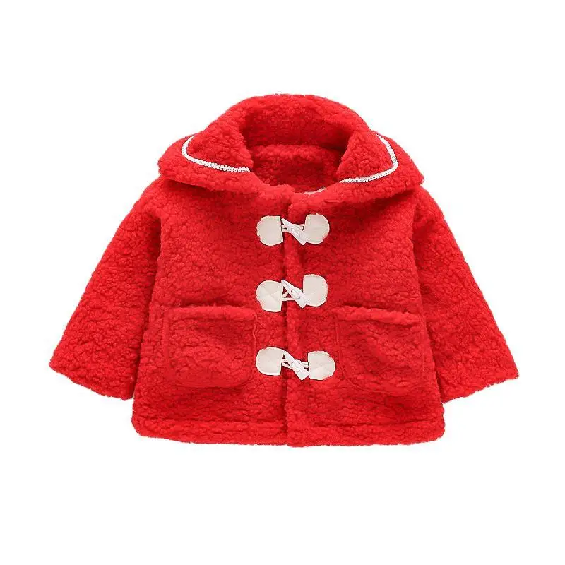 

Girls Horn Button Furry Sweater Rabbit Fur Coat Winter Baby Cotton Padded Coat Children's Padded Jacket