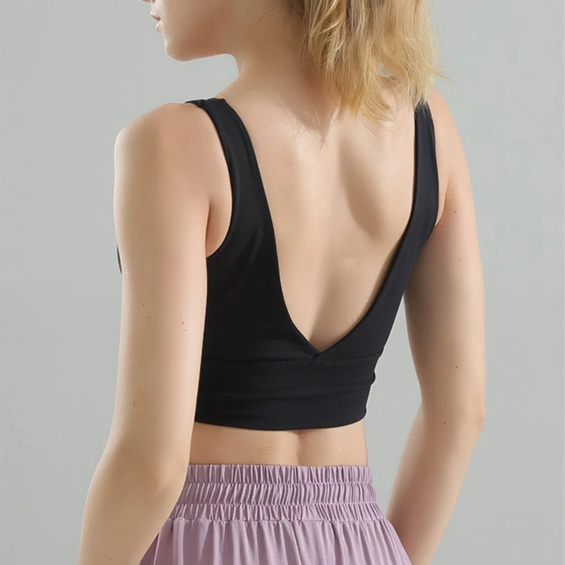 Сексуальный спортивный бюстгальтер с открытой спиной для женщин однотонный