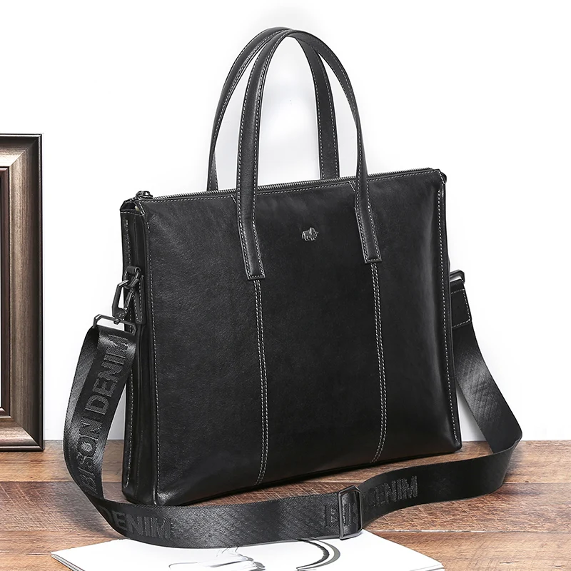 Bison Denim Large Capacity Genuine Leather Handbags Men Luxury Laptop Briefcase Male Business Travel Quality Shoulder Bag