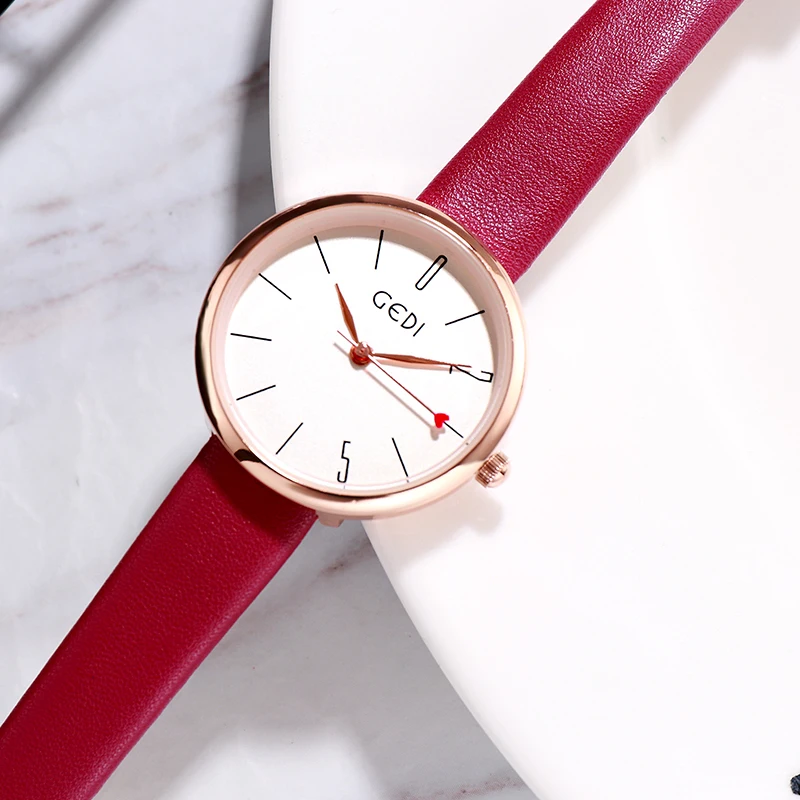 GEDI Лидирующий бренд женские часы кожаные кварцевые простые тонкие Повседневные
