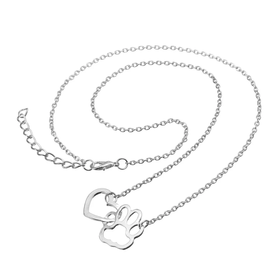 Винтажное длинное ожерелье с подвеской милое полым сердцем собакой котом лапой