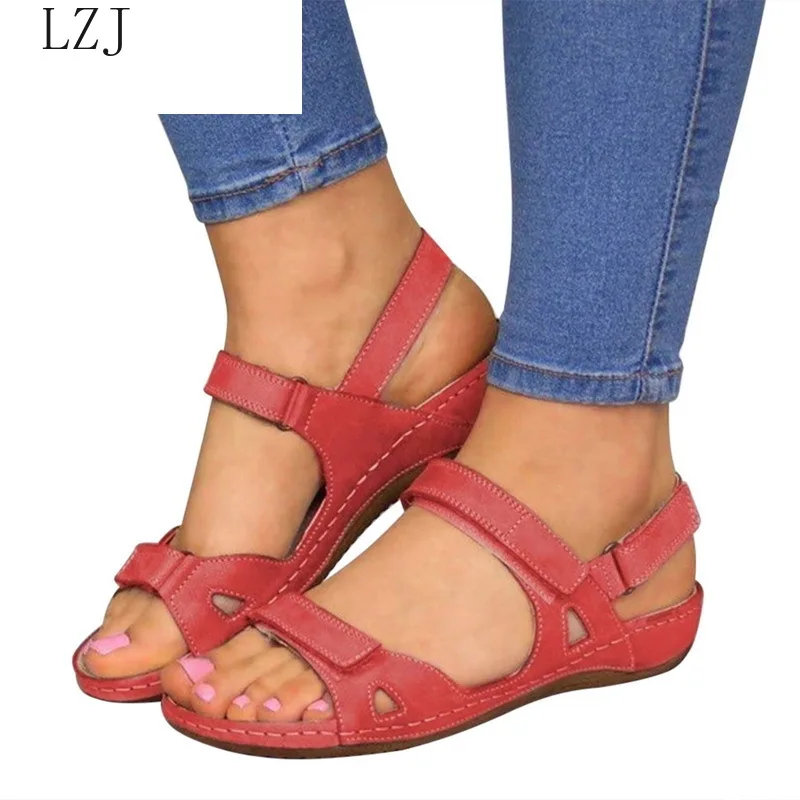 

2020 Women Summer Open Toe Comfy Sandals Super Soft Premium Orthopedic Low Heels Walking Sandals Toe Corrector Cusion 34-43