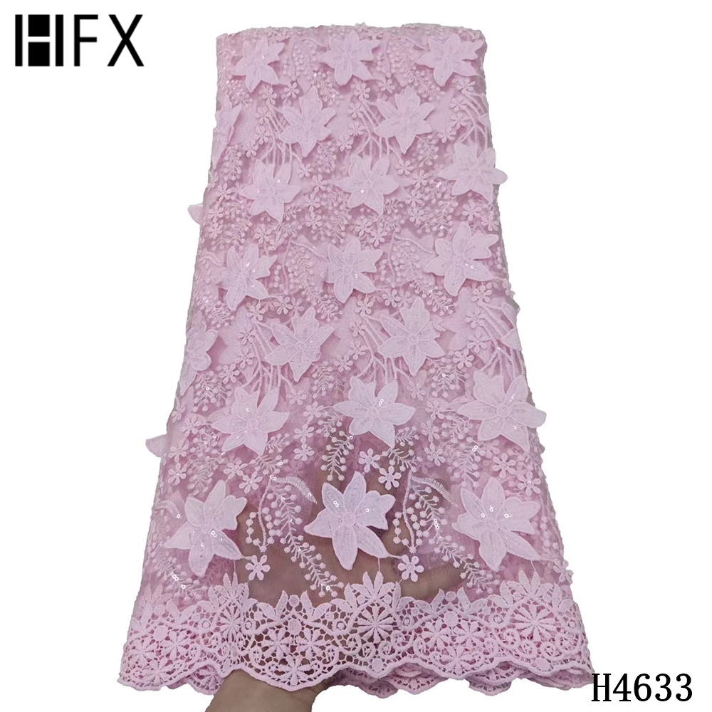 

HFX Newest 3D Applique Milk Silk French African Mesh Lace Fabric 2021 High Quality Nigerian Lace Fabrics For Wedding Dress F4633