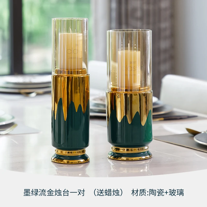

Simple Metal Luxury Glass Candlestick Modern House Creativity Ceramic Candle Holder European Portacandele Home Decoration EK50CT