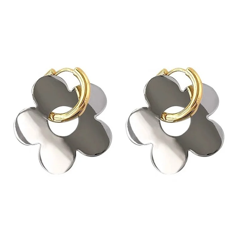 

Gold Plated Big Flowers Korean Fashion Geometric Metal Earrings for Women Female Vintage Drop Earrings 2021 Trendy Jewelry