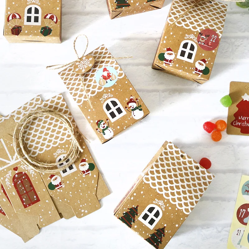 24 набора домашняя крафт бумага Рождественская коробка для конфет подарочные