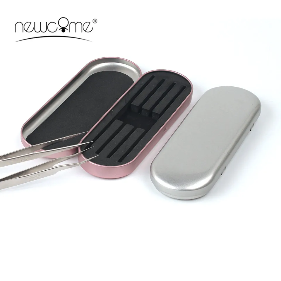 Коробка для хранения пинцетов наращивания ресниц NEWCOME розовый/серебристый