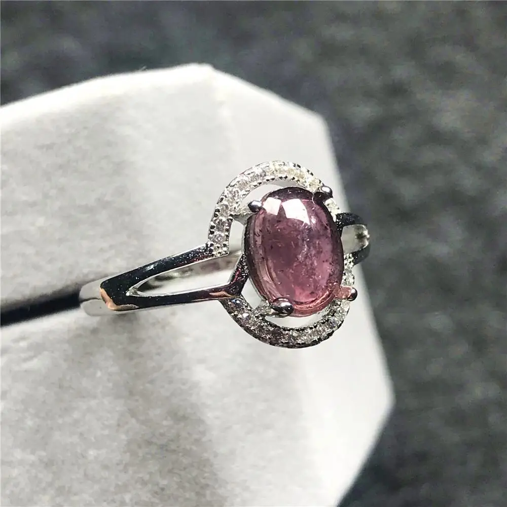 Кольцо с натуральным розовым турмалином и кварцем 9 х7 мм|Кольца| |