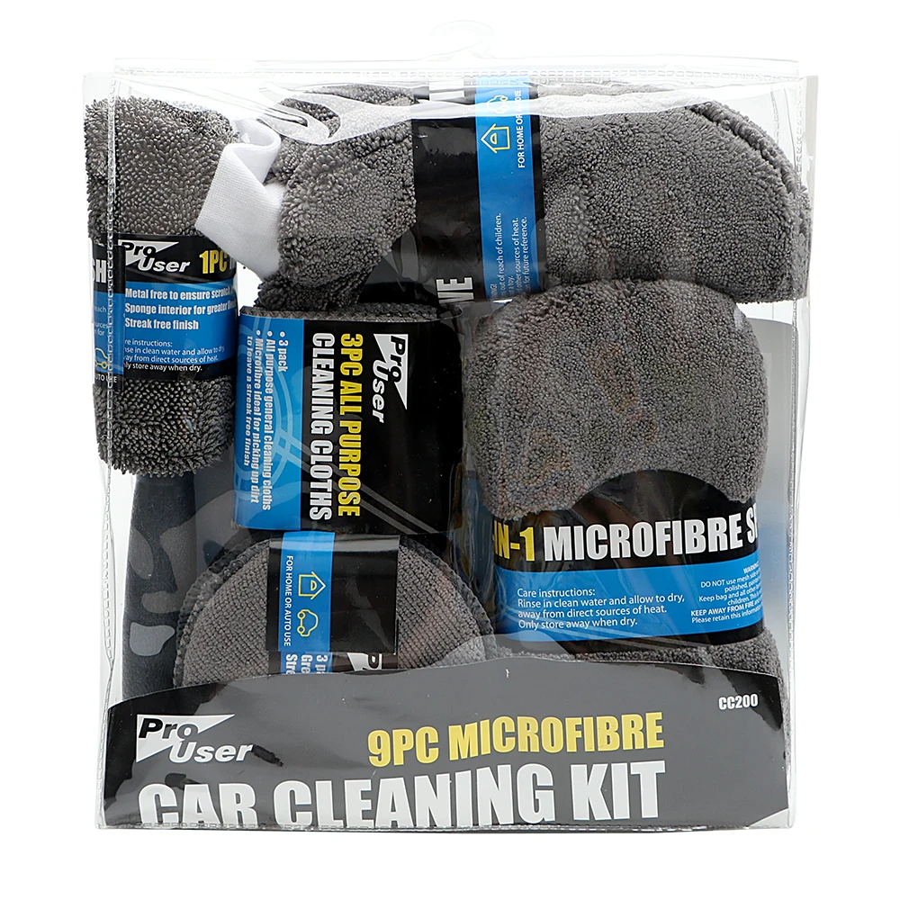 

9Pcs Microfiber Car Wash Cleaning Kit Include 3* Microfiber Towels, 3* Applicator Pads, Wash Sponge, Wash Glove, Wheel Brush
