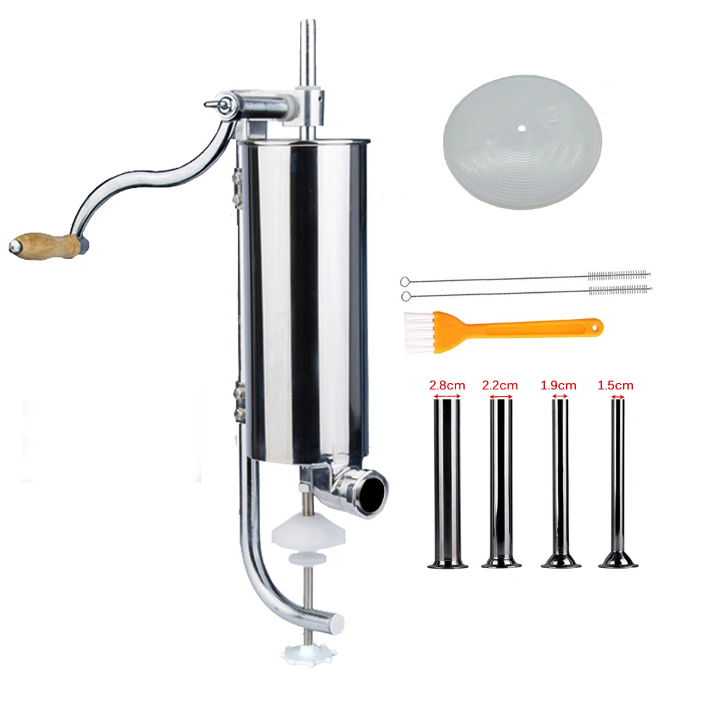 Stainless tubes 3л/6lbs работающая Домашняя колбаса, фарша из нержавеющей стали, Ручная вертикальная машина для наполнения колбасы, кухонный инструмент, колбаса - Цвет: Stainless tubes
