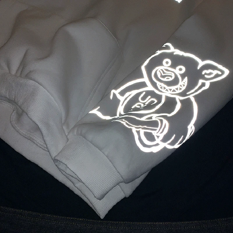 Светоотражающие толстовки с принтом медведя Мужская модная толстовка капюшоном