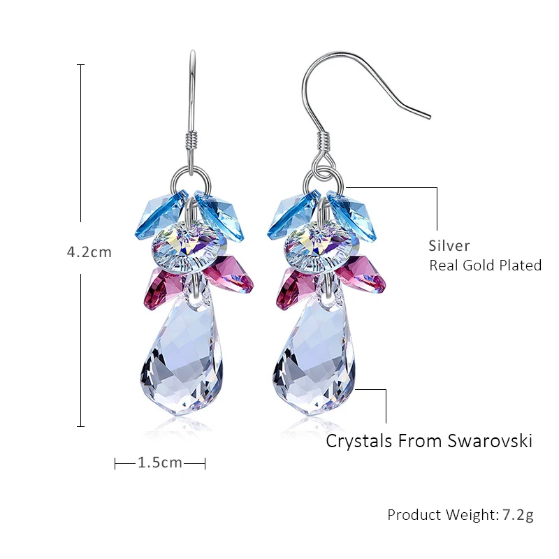 Серьги-подвески женские из серебра 925 пробы с кристаллами Swarovski | Украшения и