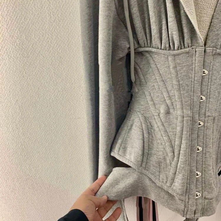 Высококачественная толстовка на молнии Женская тонкий серый корсет модная