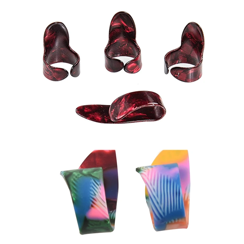 

4Pcs Ballad Guitar Finger Set Guitar Pain-Proof Finger Set Pluck Piece Accessories(Red) & 2 Pcs Finger Thumb Guitar Picks Plectr