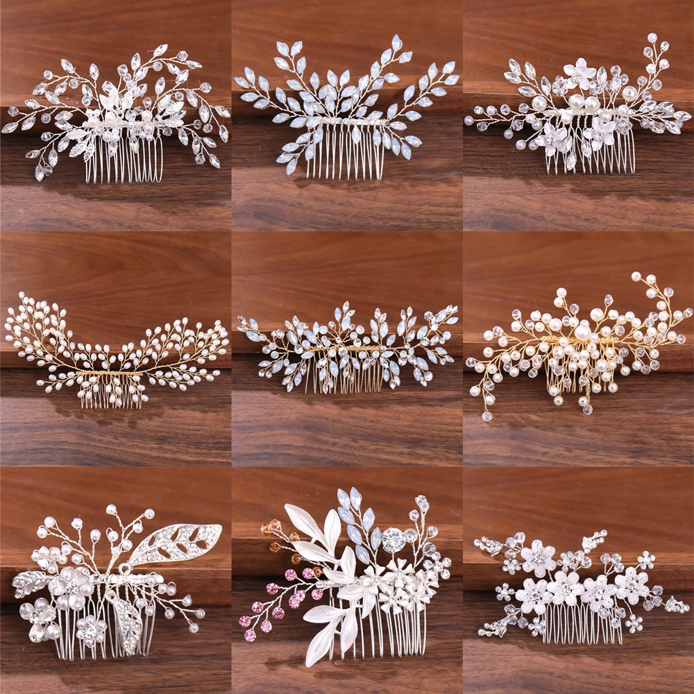 

Crystal Pearl Rhinestone Wedding Hair Combs Hair Accessories For Women Bride Hair Ornaments Jewelry Bridal Headpiece Hair Comb
