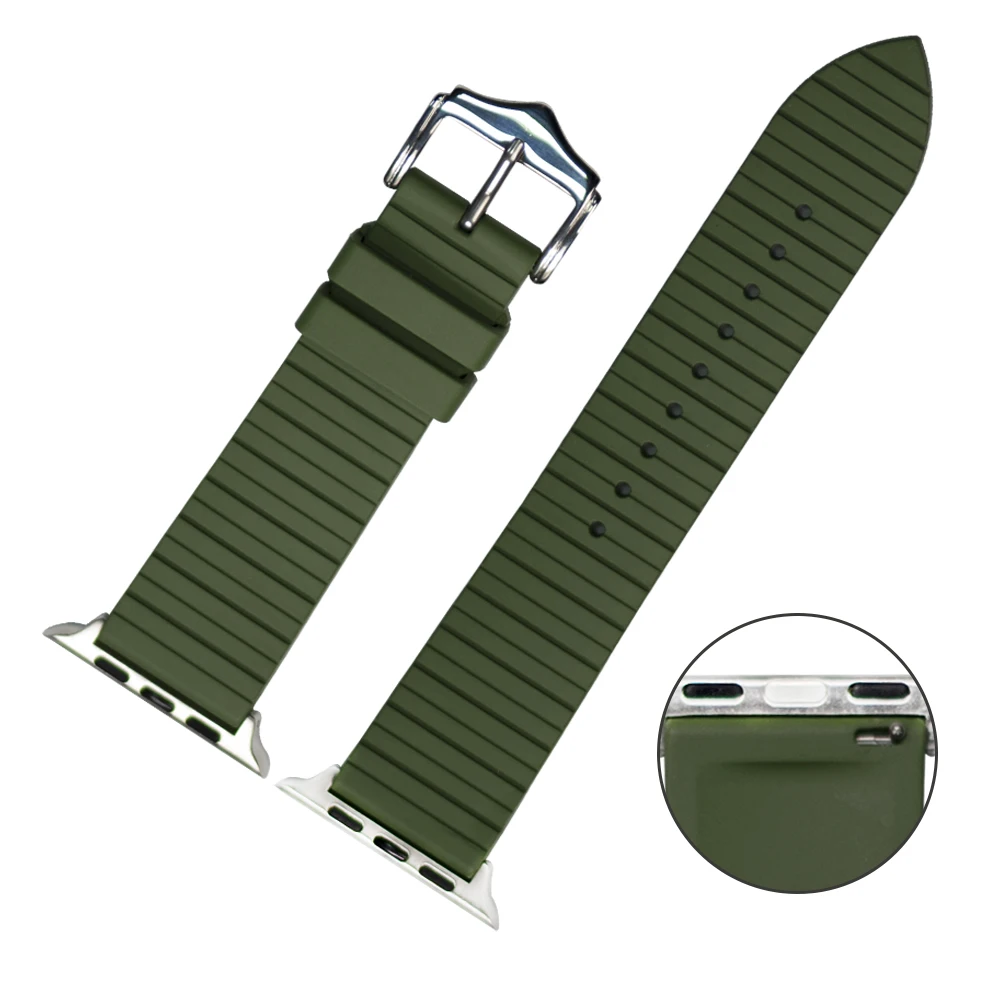 Ремешок резиновый черный/зеленый для Apple Watch iWatch Series 7/SE/6/5/4/3/2 |