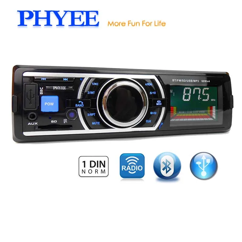 PHYEE Автомагнитола 1 Din Bluetooth Авто Стерео MP3 плеер аудио запись USB SD Aux 12 в ISO разъем в тире головное устройство JSD-520 - Цвет: 6203BT