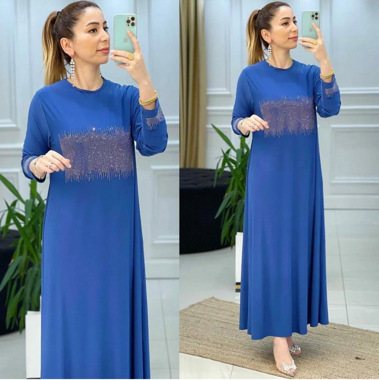 

Muslim Diamonds Abaya Maxi Dress Hijab Cardigan Kimono Longue Femme Long Robe Gowns Jubah Middle East Ramadan Eid Arab Islamic