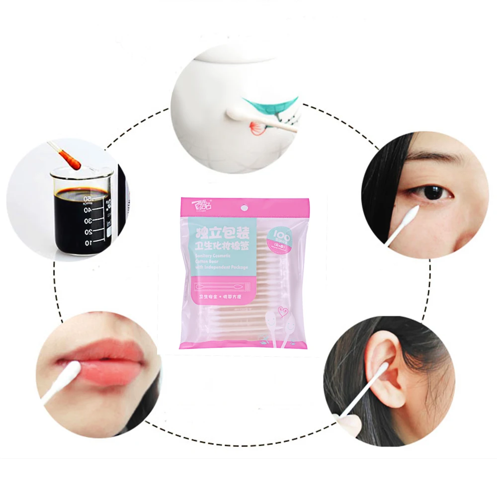 100 шт. одноразовые дорожные ватные палочки для макияжа с двойным наконечником
