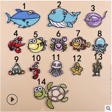 Вышитая ткань компьютерная глава модный мультфильм Сделай Сам Подводное