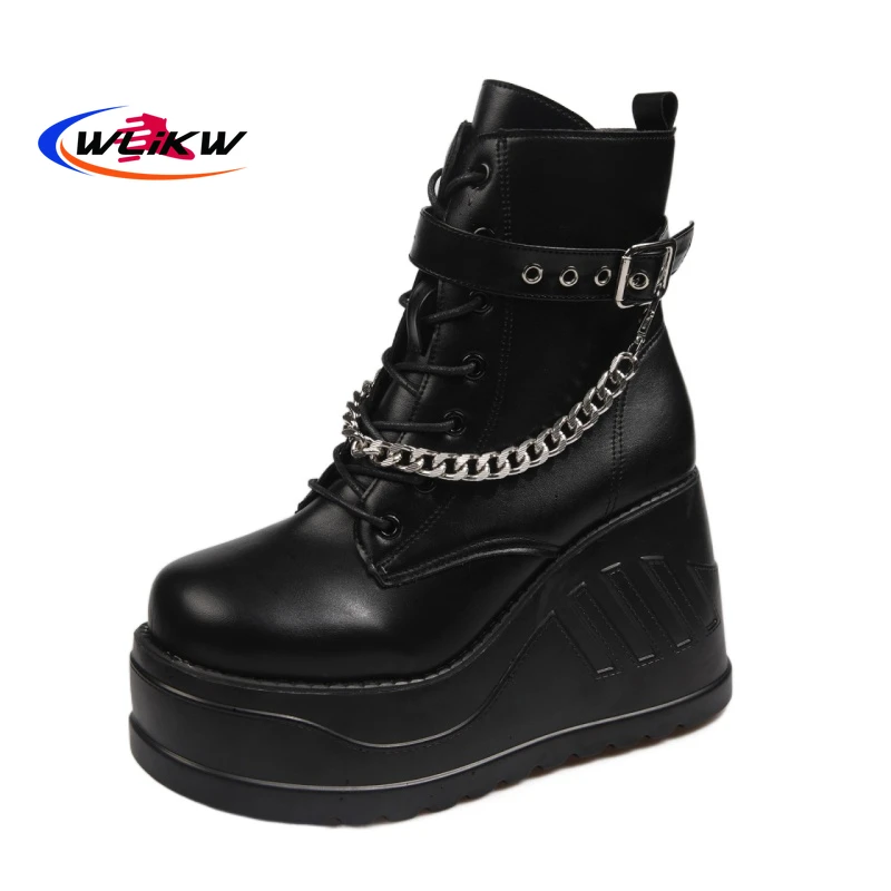 

Женские ботинки на толстой подошве, однотонные ботинки-мартинсы на низкой подошве, с пряжкой, ботинки с боковой молнией, большой размер 35-43, ...