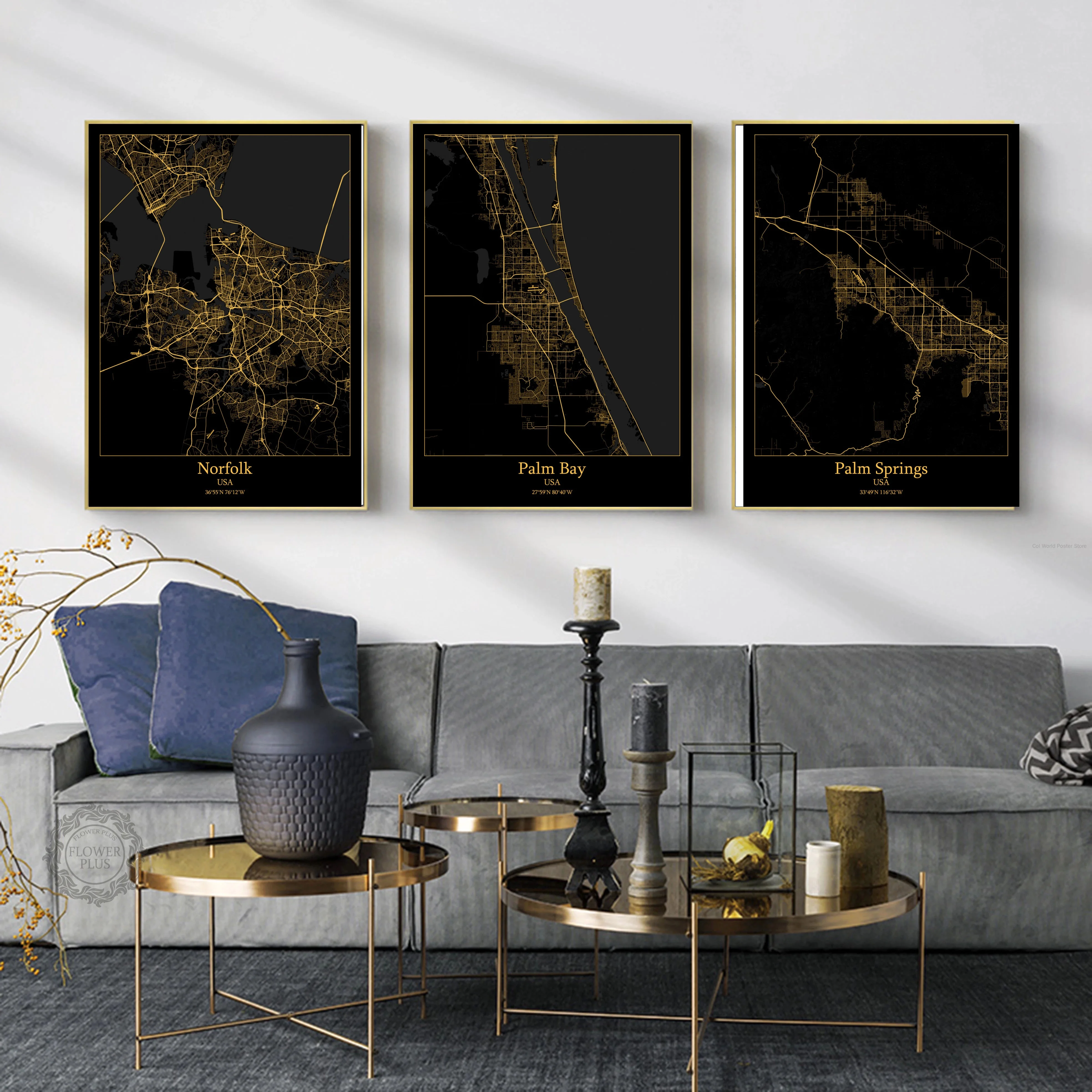 Плакаты из США в Филадельфию, пальм-Бей, пальм-Спрингз, Пенсакола, Филадельфия, Портленд, Провиденс, черная золотая линия Плакаты из США в Филадельфию, пальм-Бей, пальм-Спрингз, Пенсакола, Филадельфия, Портленд, Провиденс, черная золотая линия