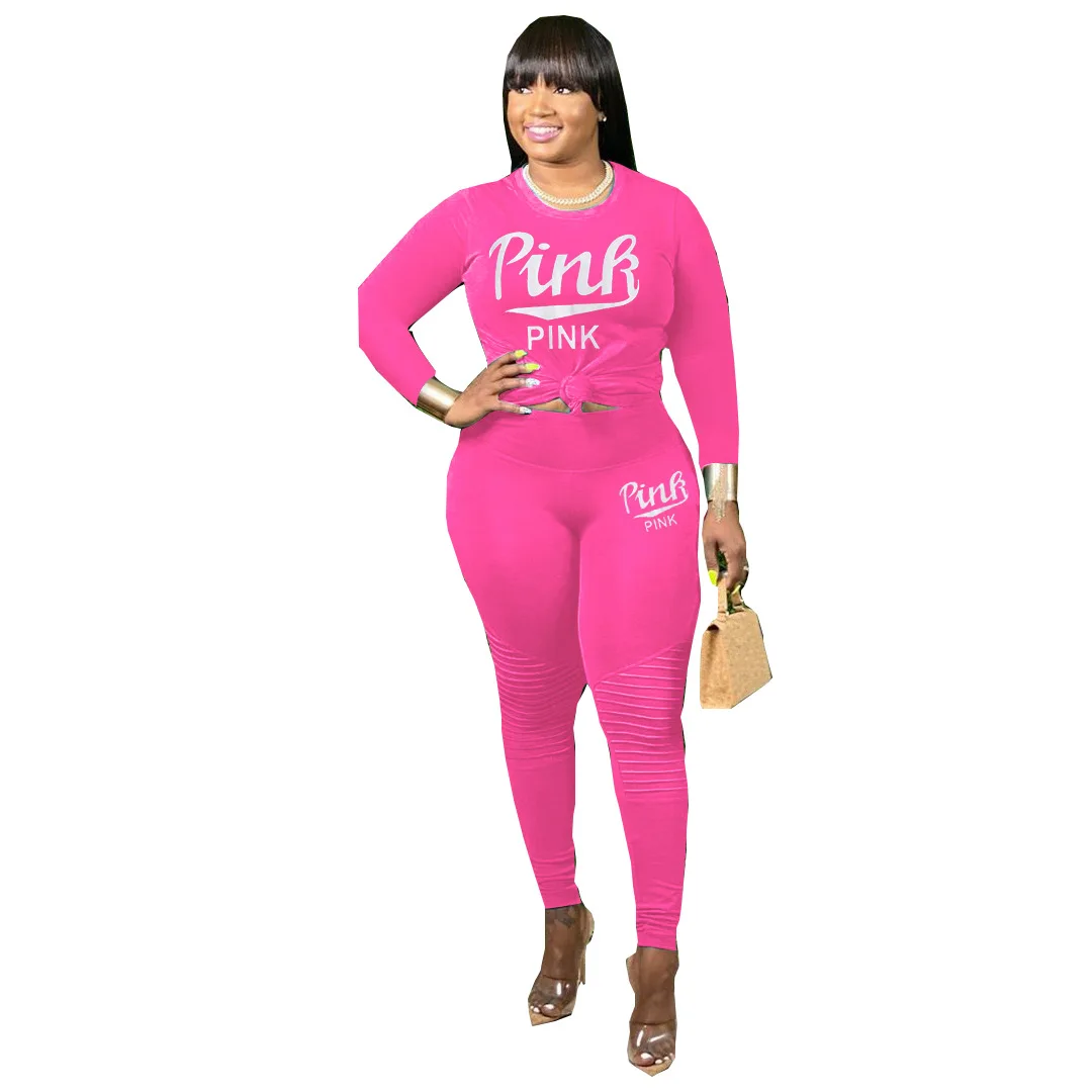 

Letter Pink 2021 Hot Sale New Design style Women Casual Clothing Sweatwear Sweet Sexy Fashion Soft Good Fabric cool soft P1056