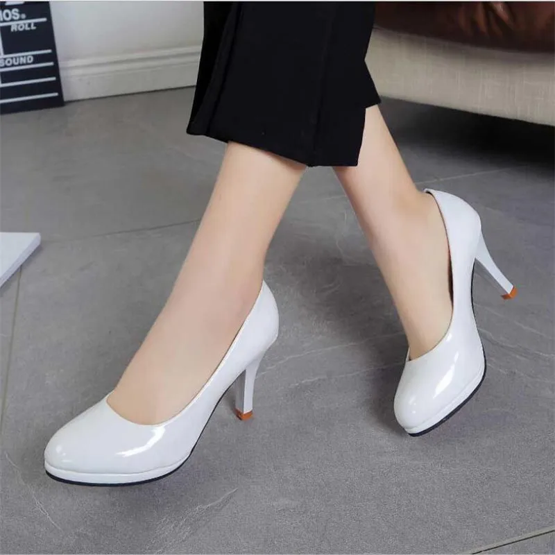 

2020 Hot Women High Heel Pumps Thick Heel Pumps Round Toe Pump Sexy Footwear Wedding heels Spring Leather Shoes Woman 8cm