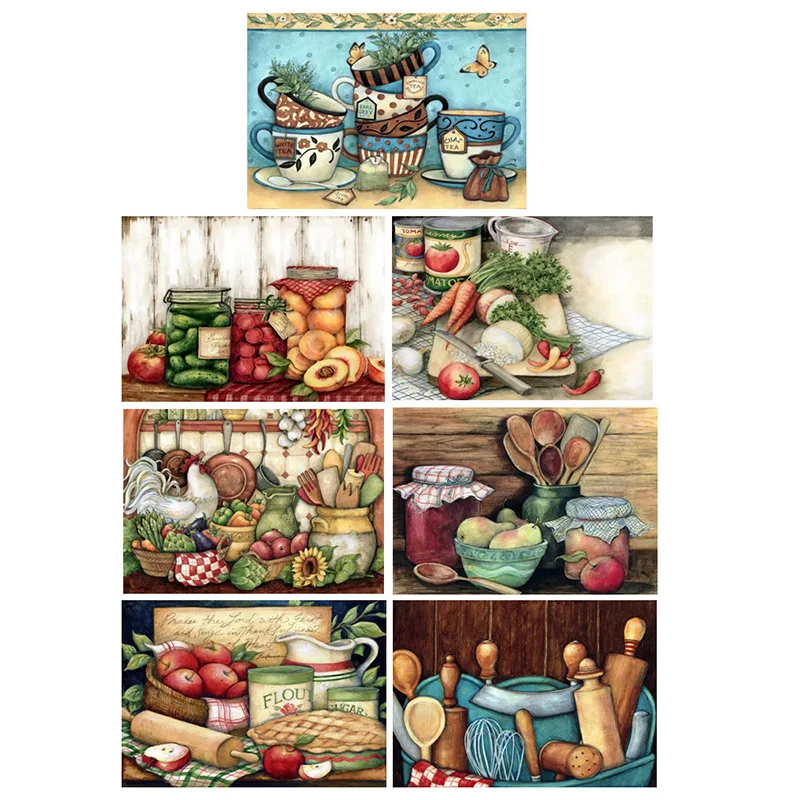 

DIY 5D Diamond Painting Kits Kitchen Food Full Round Diamond Embroidery Paintings Mosaic Cross Stitch Handmade Home Decor Gift