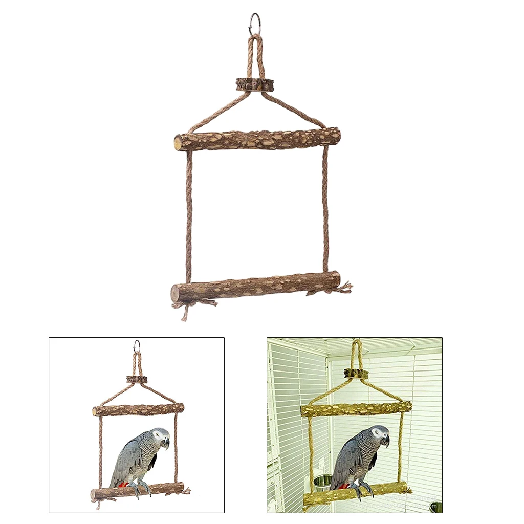 

Natural Wooden Bird Swing Parrot Parakeet Macaw Cage Training Hanging Toy