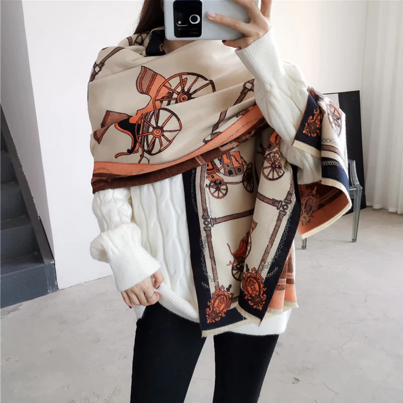 Роскошный зимний кашемировый шарф для женщин платок теплые шарфы из пашмины модные шали с принтом и шарфы для женщин 2019 от AliExpress WW