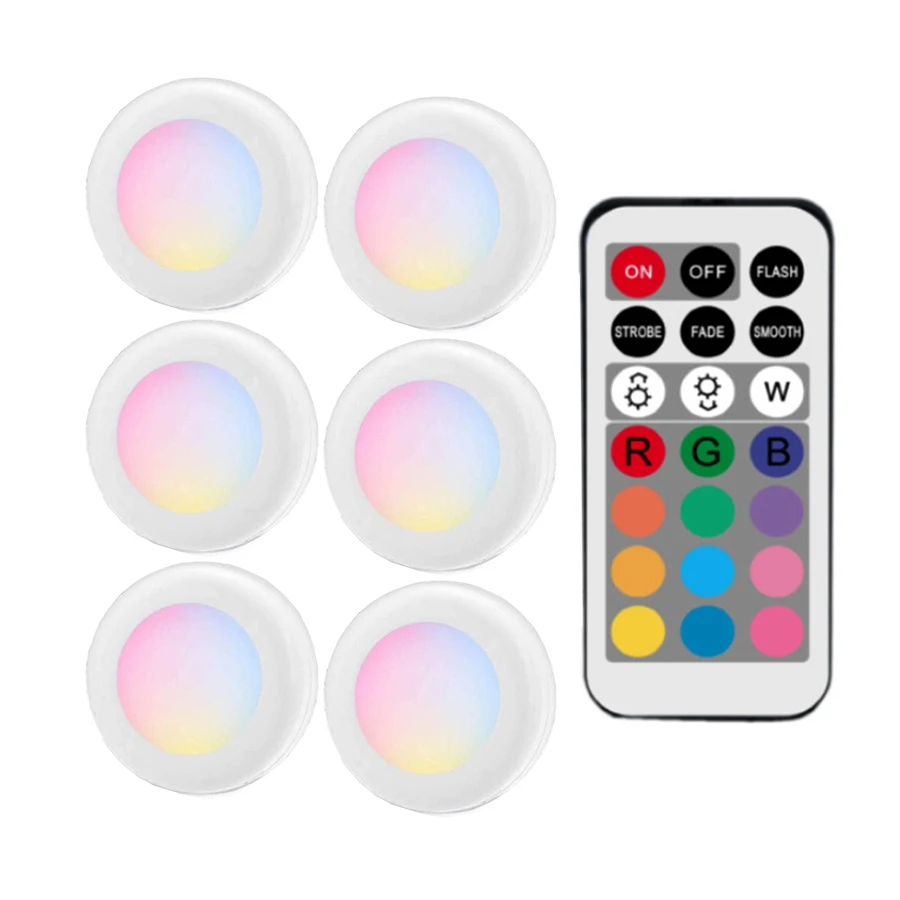 

BEIAIDI Dimmable RGBW LED Lights Kitchen Lamp With Remote 13 Color Furniture Wardrobe Closet Cabinet Night Light Puck Light